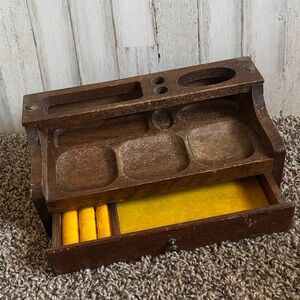 Vintage London‎ Leather Walnut Wood Dresser Valet Mens Box Organizer